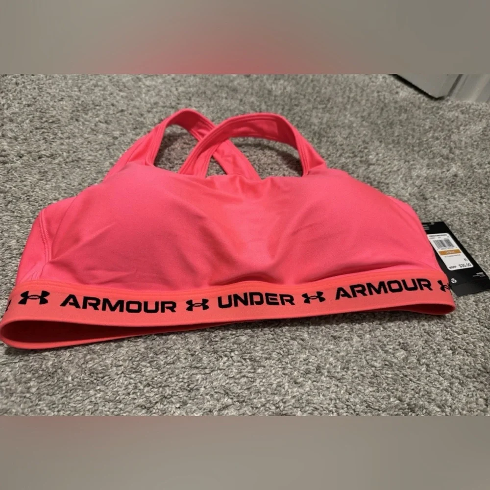 NWT Under Armour Womens Mid Crossback Sports Bra Medium Support Hot Pink Size 3X